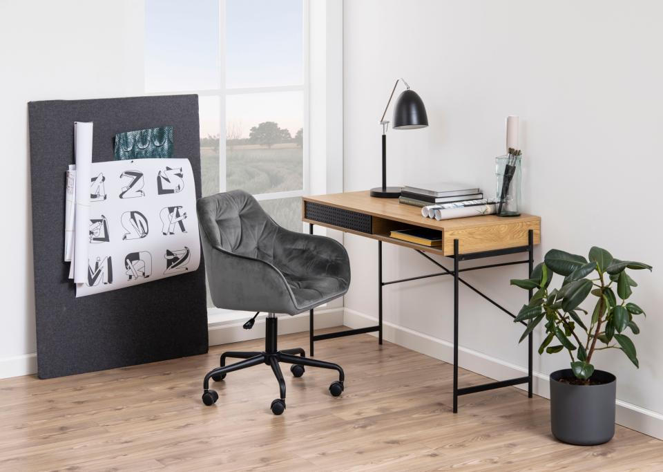 SKRIVBORD 110/50/75 cm  i svart, ekfärgad  - svart/ekfärgad, Modern, metall/trämaterial (110/50/75cm) - MID.YOU