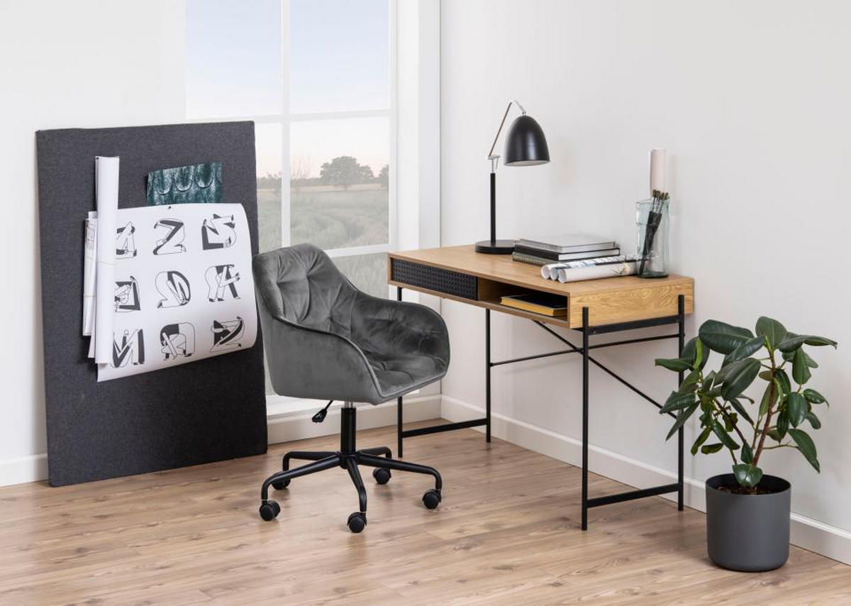 SKRIVBORD 110/50/75 cm  i svart, ekfärgad  - svart/ekfärgad, Modern, metall/trämaterial (110/50/75cm) - MID.YOU