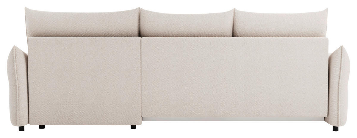 ECKSOFA Creme Webstoff Rückenkissen, Bettkasten, Schlaffunktion, Rücken echt, Liegefläche im Originalstoff  - Creme/Schwarz, KONVENTIONELL, Kunststoff/Textil (306/179cm) - Milino