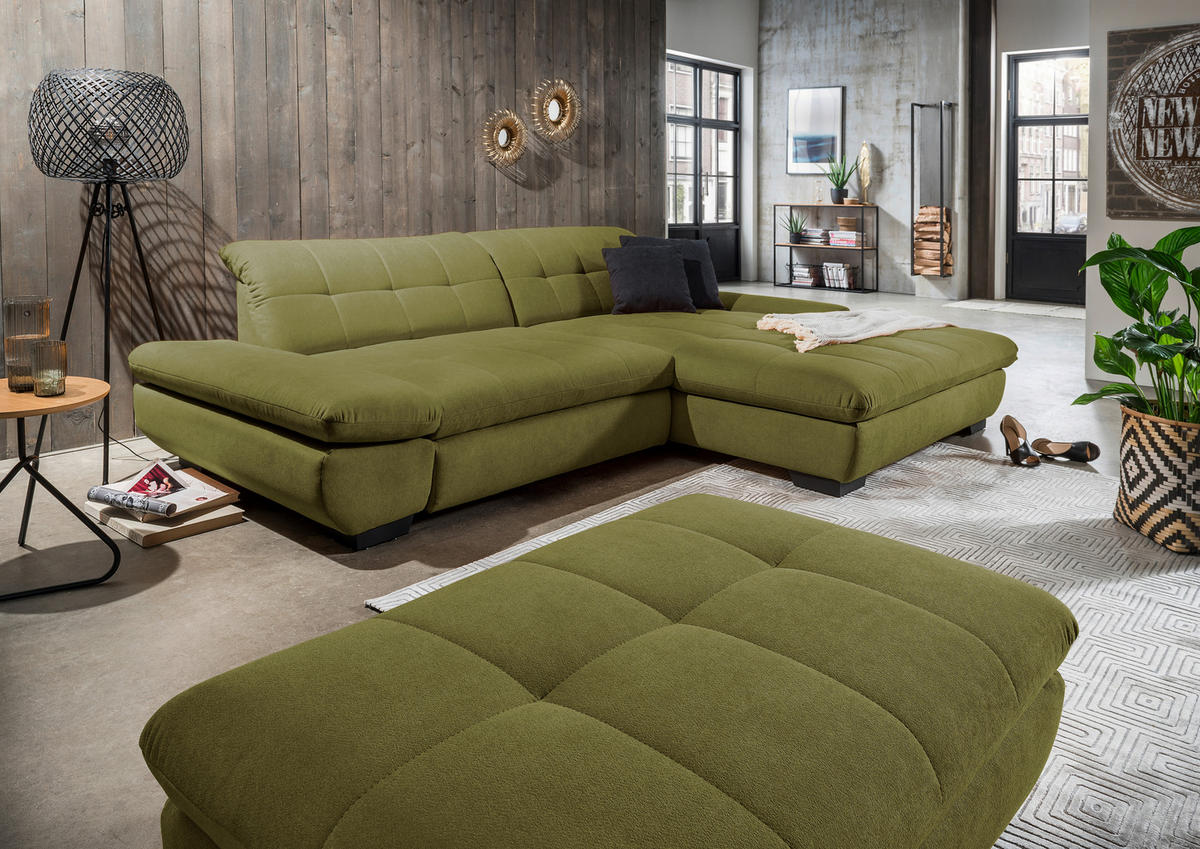 ECKSOFA in Mikrofaser Grün  - Schwarz/Grün, Design, Textil/Metall (290/198cm) - Xora