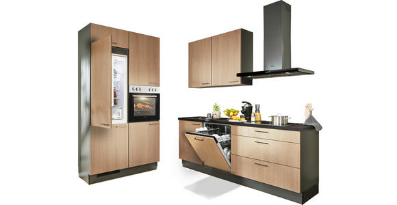 ECKKÜCHE 120/220 cm  in Graphitfarben, Schwarz, Eichefarben  - Eichefarben/Schwarz, Design, Holzwerkstoff/Metall (120/220cm) - Xora