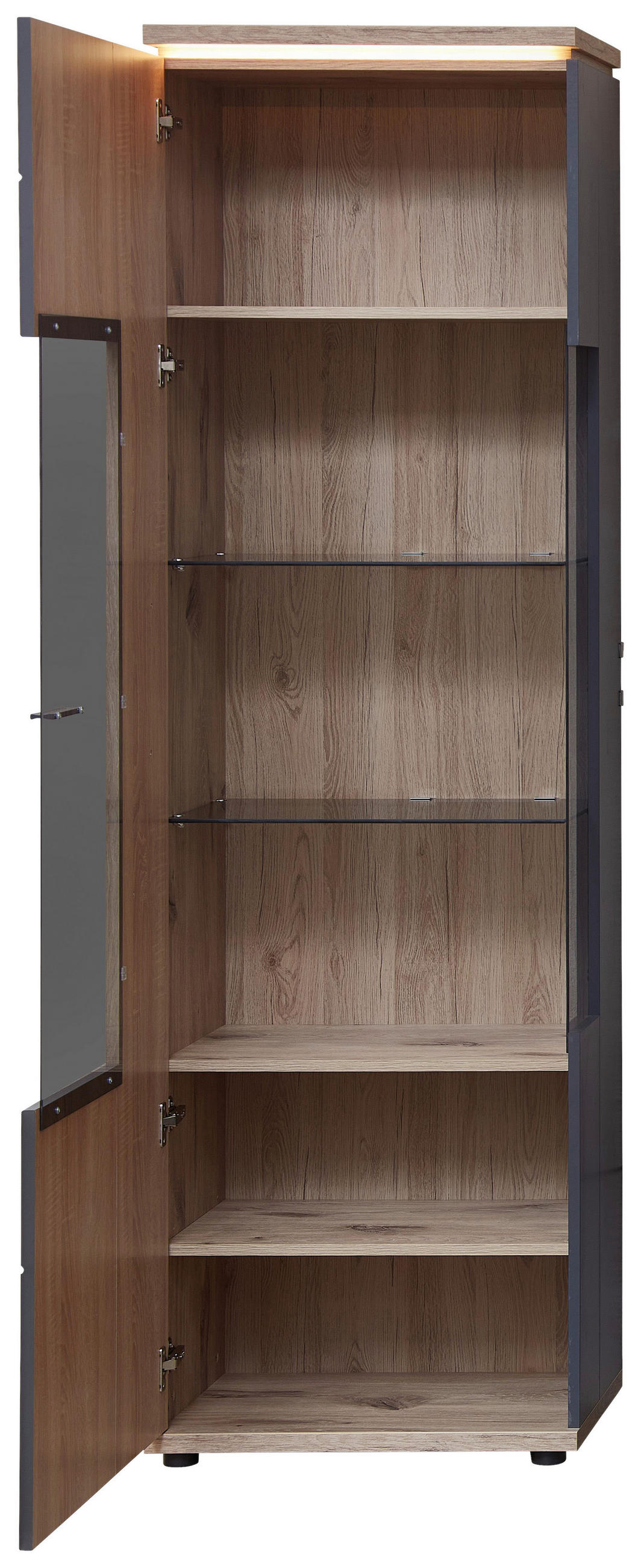 VITRINE Graphitfarben, Eichefarben  60/202/37 cm  - couleur graphite/couleur de chêne, Modern, métal/verre (60/202/37cm) - Stylife