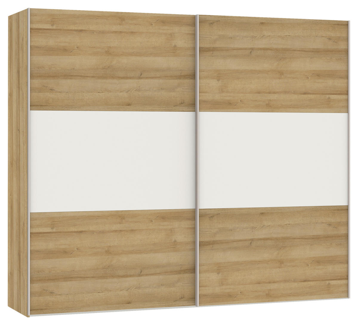 SCHWEBETÜRENSCHRANK  in Weiß, Eichefarben  - Edelstahlfarben/Eichefarben, Design, Glas/Holzwerkstoff (253/215/65cm) - Carryhome