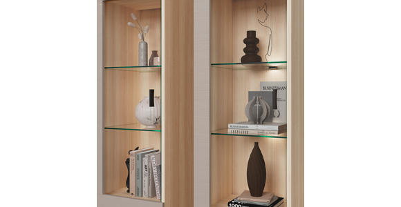 WOHNWAND 4-teilig  in Grau, Eichefarben  284/204/41 cm  - Eichefarben/Schwarz, KONVENTIONELL, Glas/Holzwerkstoff (284/204/41cm) - Carryhome