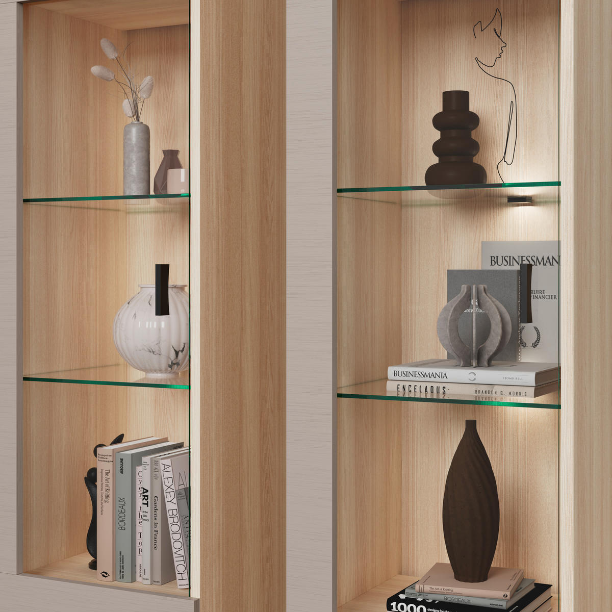 WOHNWAND 4-teilig  in Grau, Eichefarben  284/204/41 cm  - Eichefarben/Schwarz, KONVENTIONELL, Glas/Holzwerkstoff (284/204/41cm) - Carryhome