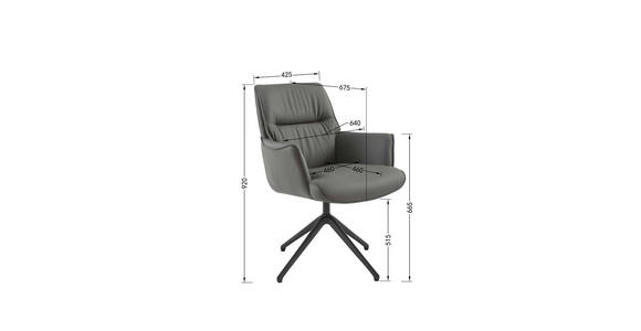 ARMLEHNSTUHL in Aluminium, Eisen Echtleder pigmentiert - Schwarz/Grau, Design, Leder/Metall (65/92/67,5cm) - Novel