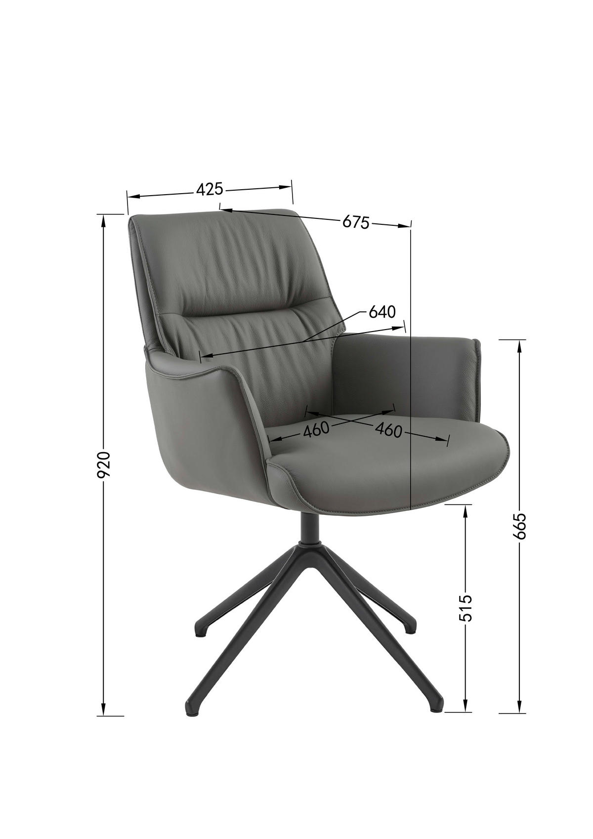 ARMLEHNSTUHL  in Aluminium, Eisen Echtleder pigmentiert  - Schwarz/Grau, Design, Leder/Metall (65/92/67,5cm) - Novel