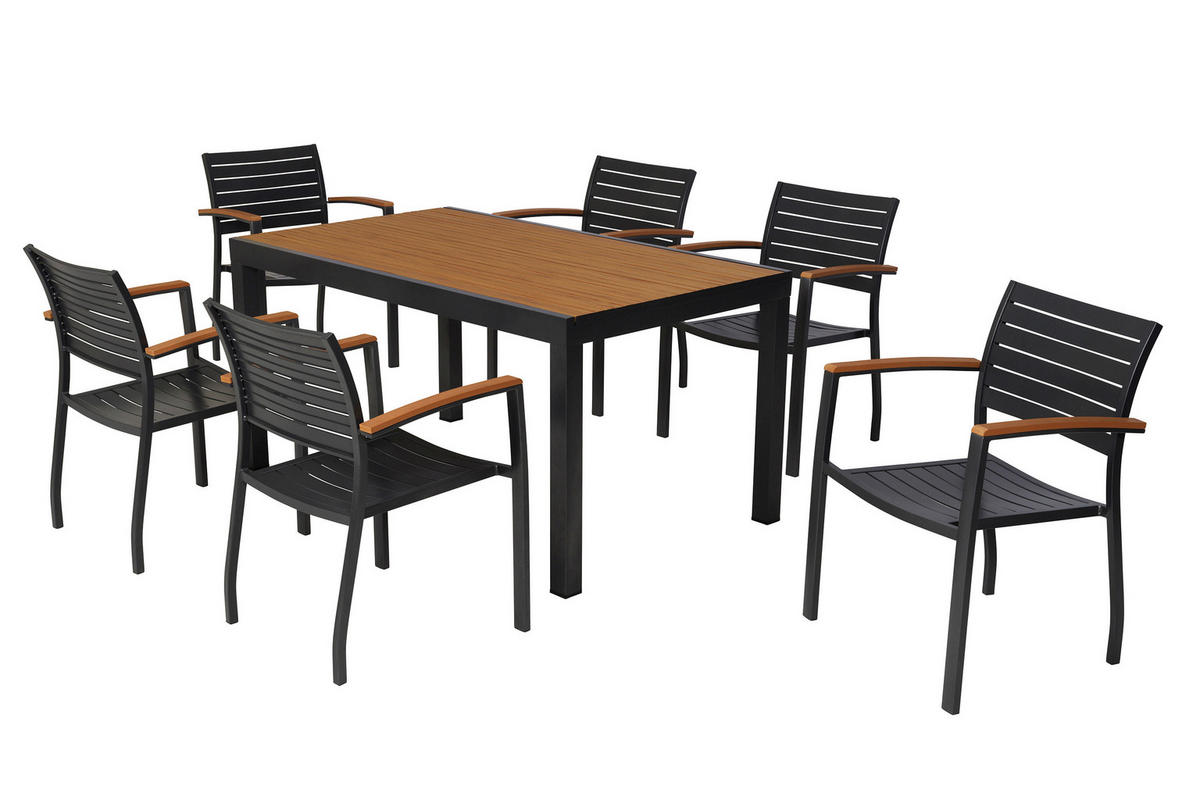 GARTENTISCHGRUPPE Aluminium  - Graphitfarben/Naturfarben, KONVENTIONELL, Kunststoff/Metall - Gardenson