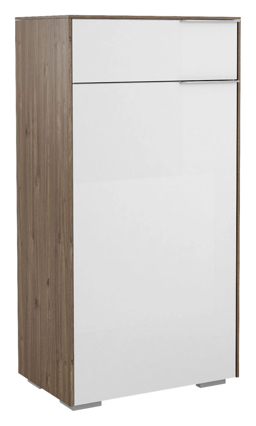SCHUHSCHRANK Weiß, Walnussfarben - Chromfarben/Walnussfarben, Design, Glas/Holzwerkstoff (55,8/110,2/37,3cm) - Voleo
