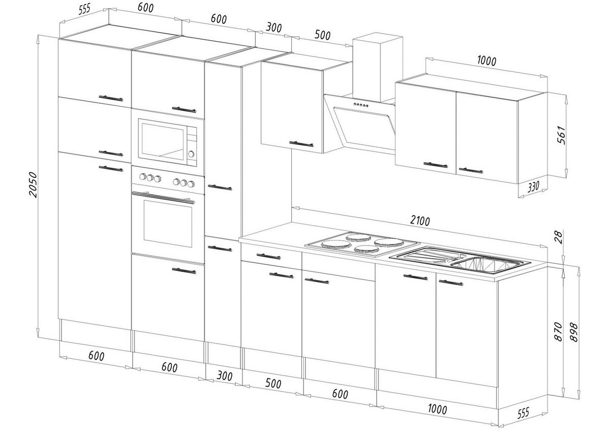 KÜCHENBLOCK 360 cm   in Grau, Eichefarben  - Edelstahlfarben/Eichefarben, Design, Holzwerkstoff/Metall (360cm) - Respekta