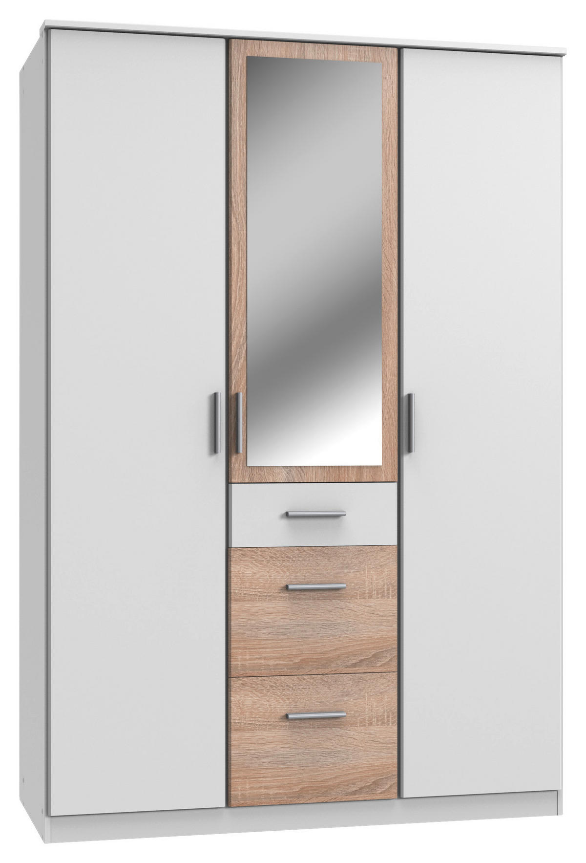 KLEIDERSCHRANK  in Weiß, Eichefarben  - Eichefarben/Alufarben, KONVENTIONELL, Glas/Holzwerkstoff (135/199/58cm) - Carryhome