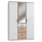 KLEIDERSCHRANK  in Weiß, Eichefarben  - Eichefarben/Alufarben, KONVENTIONELL, Glas/Holzwerkstoff (135/199/58cm) - Carryhome
