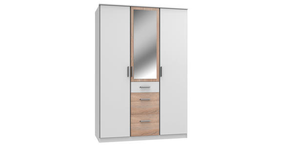 KLEIDERSCHRANK  in Weiß, Eichefarben  - Eichefarben/Alufarben, KONVENTIONELL, Glas/Holzwerkstoff (135/199/58cm) - Carryhome