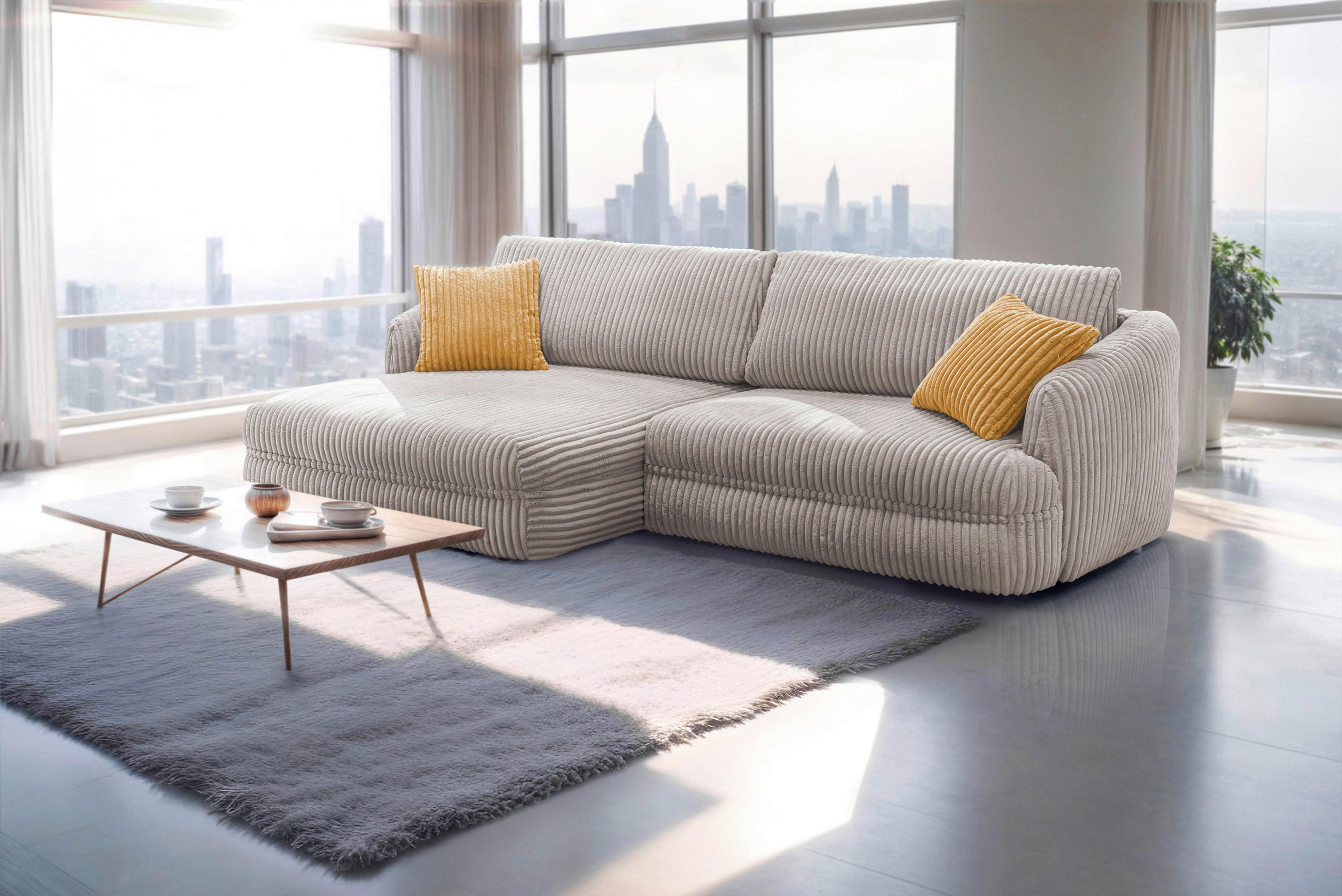 ECKSOFA Hellbraun Cord  - Hellbraun/Gelb, Design, Kunststoff/Textil (161/284cm) - Livetastic