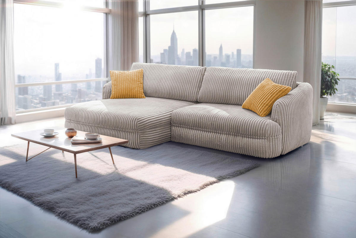 ECKSOFA in Cord Hellbraun  - Hellbraun/Gelb, Design, Kunststoff/Textil (161/284cm) - Livetastic