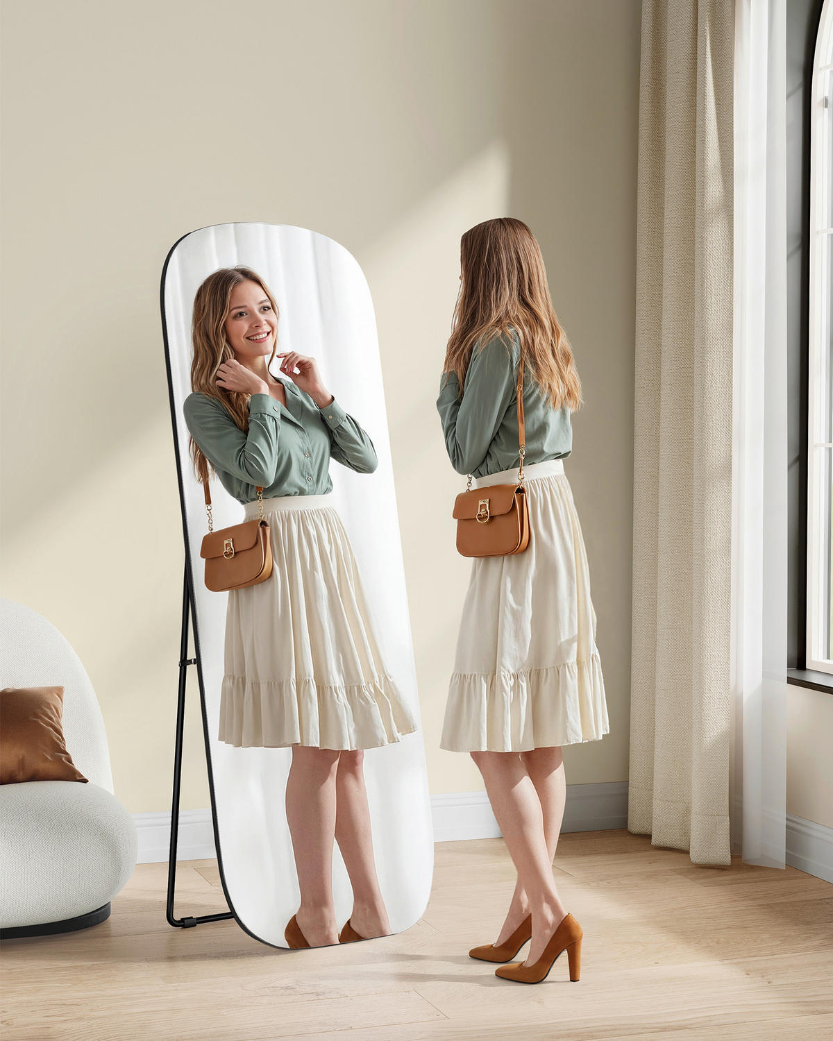 STANDSPIEGEL 50/160/37 cm  - Schwarz, Trend, Glas/Holzwerkstoff (50/160/37cm) - Boxxx