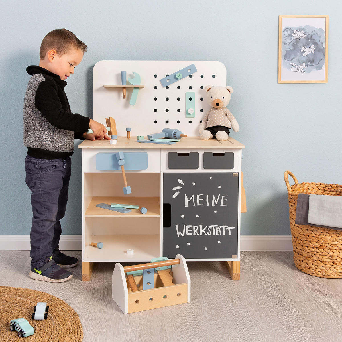 KINDERWERKBANK FAGUS - Weiß/Naturfarben, Basics, Holz/Holzwerkstoff (66/42/90cm) - MUSTERKIND