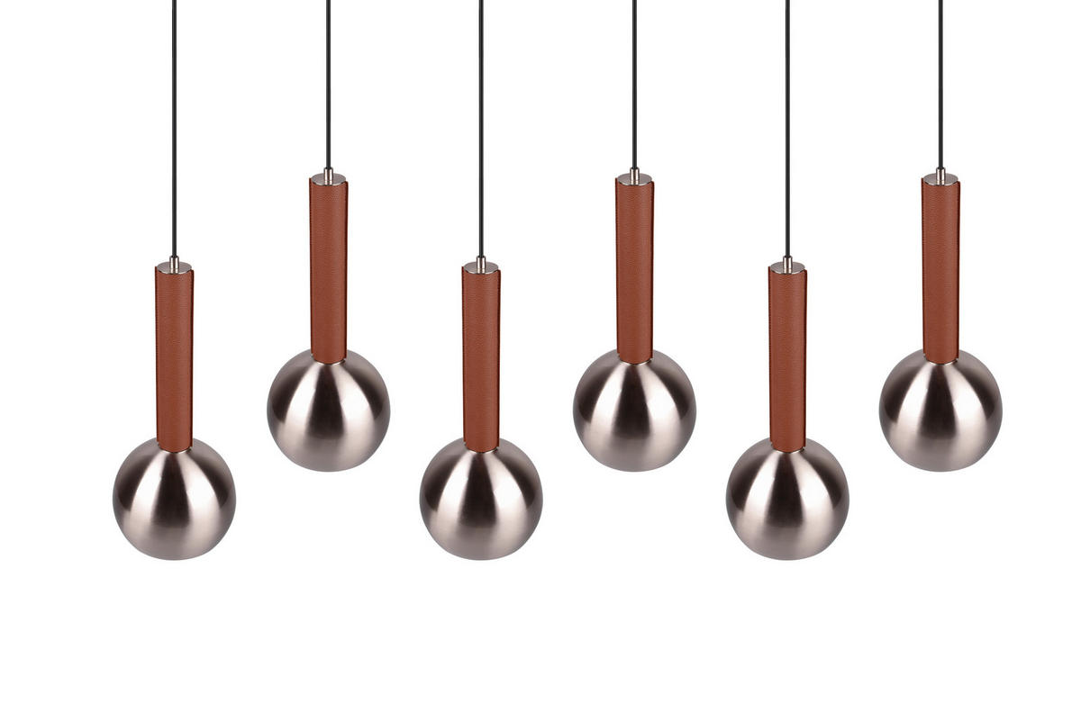HÄNGELEUCHTE Ciliana 153/38/200 cm  - Braun/Nickelfarben, Design, Leder/Metall (153/38/200cm) - Trio Leuchten