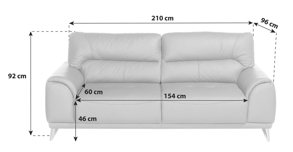 3-SITZER-SOFA in Lederlook Weiss  - Chromfarben/Weiss, Modern, Textil/Metall (210/92/96cm) - MID.YOU