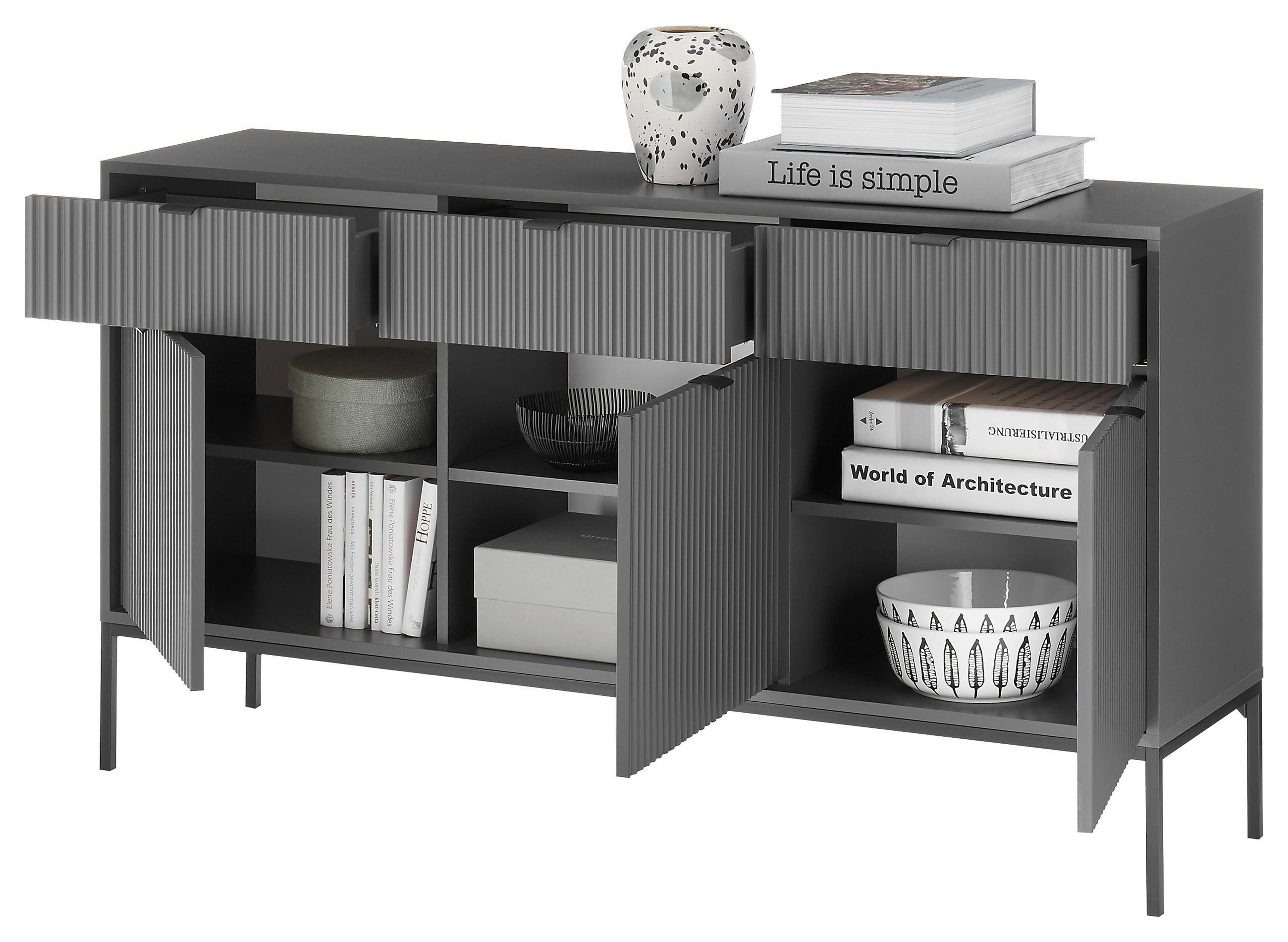 SIDEBOARD  in 153/84/39 cm  - Grau, Basics, Holzwerkstoff/Kunststoff (153/84/39cm) - Xora