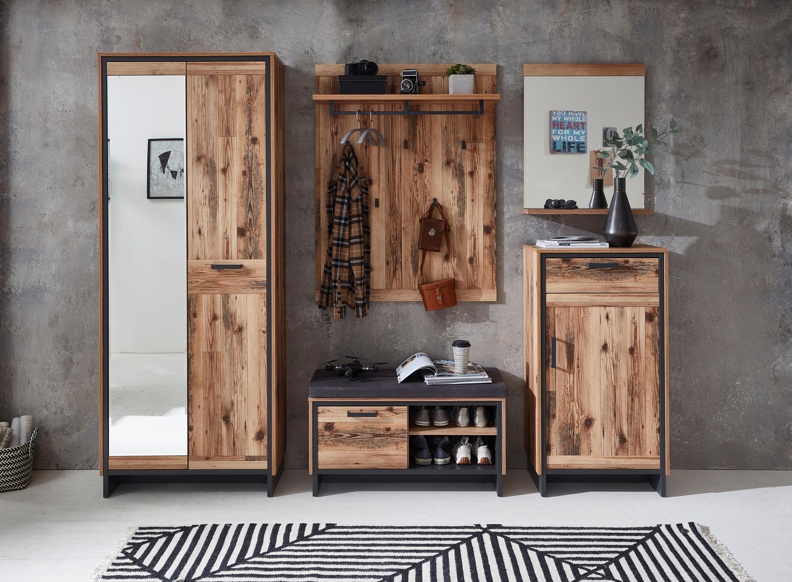 GARDEROBENSCHRANK 80/203/38 cm - Graphitfarben/Kieferfarben, KONVENTIONELL, Holzwerkstoff/Metall (80/203/38cm) - MID.YOU