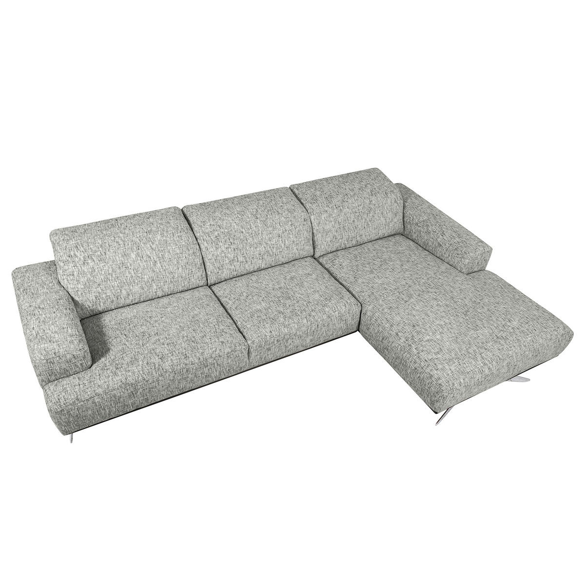 ECKSOFA PORTLAND in Struktur Grau Kopfteilverstellung  295/187 cm  - Chromfarben/Grau, Design, Holz/Textil (295/187cm) - Livetastic