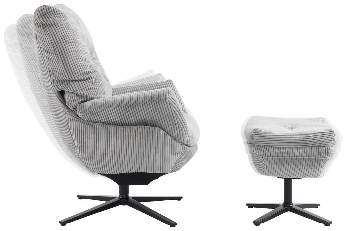 SET SCAUNE DE RELAXARE in metal, textil gri, negru  - negru/gri, Design, metal/textil (77/100/78cm) - Carryhome