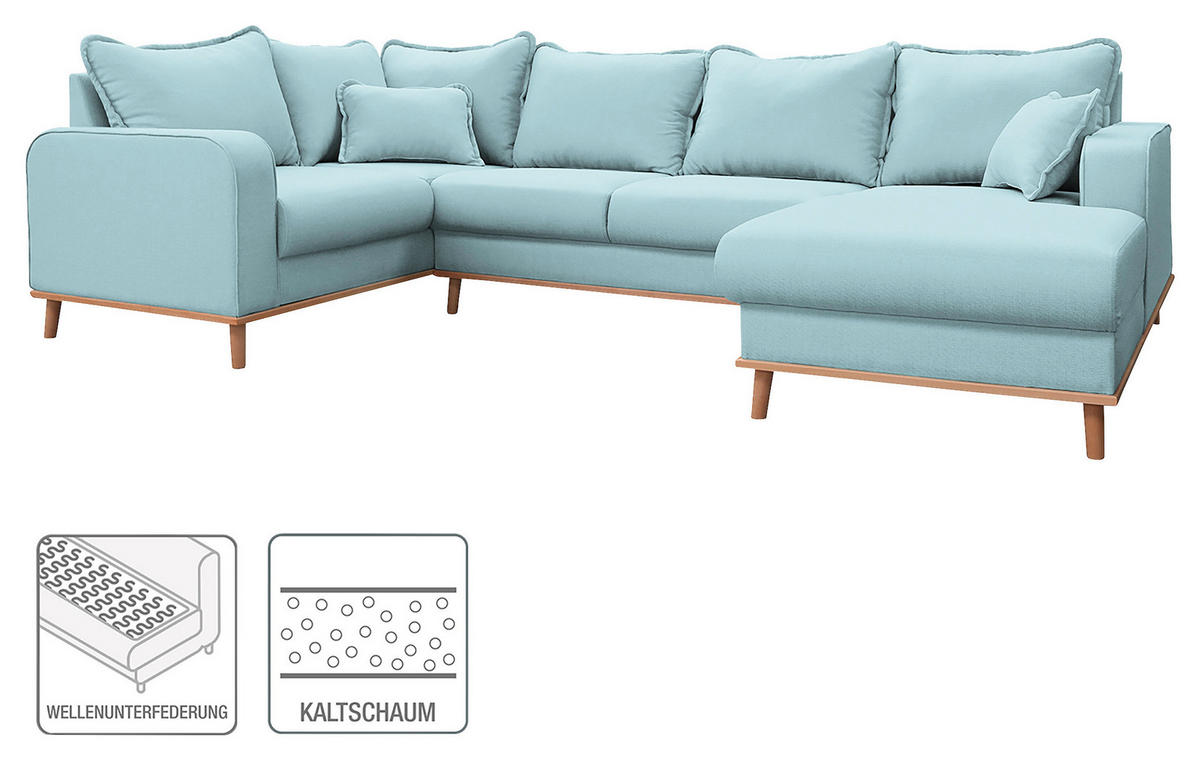WOHNLANDSCHAFT in Textilgeflecht Hellblau  - Wengefarben/Hellblau, Design, Holz/Textil (167/296/170cm) - Livetastic