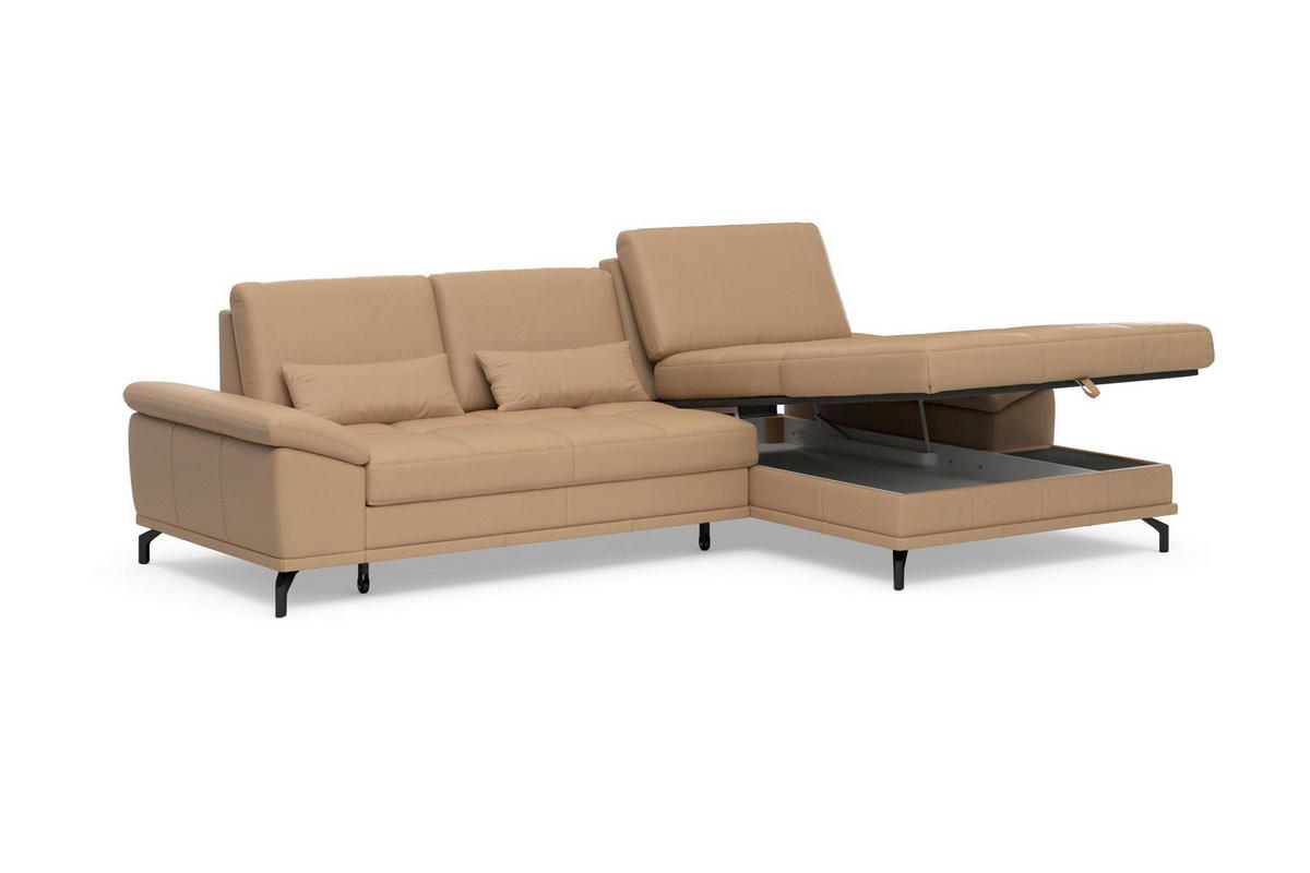 ROHOVÁ SEDAČKA, kůže, cappuccino - černá/cappuccino, Basics, kov/kůže (301/176cm) - Sit & More