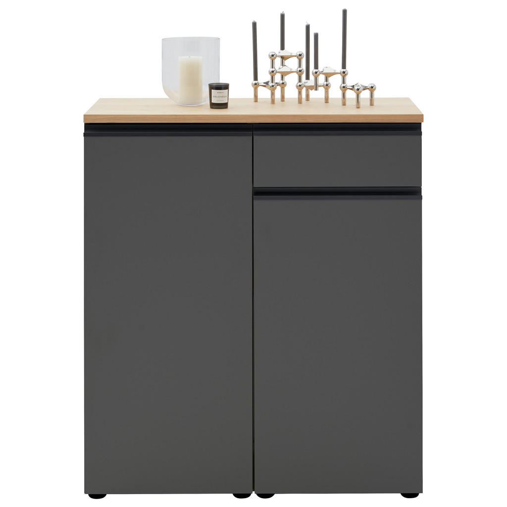 Thumbnail - Dieter Knoll Kommode, Grau, Eiche, Metall, Balkeneiche, furniert, 5 Fächer, 1 Schubladen, 90x102x41 cm, erweiterbar, Typ...