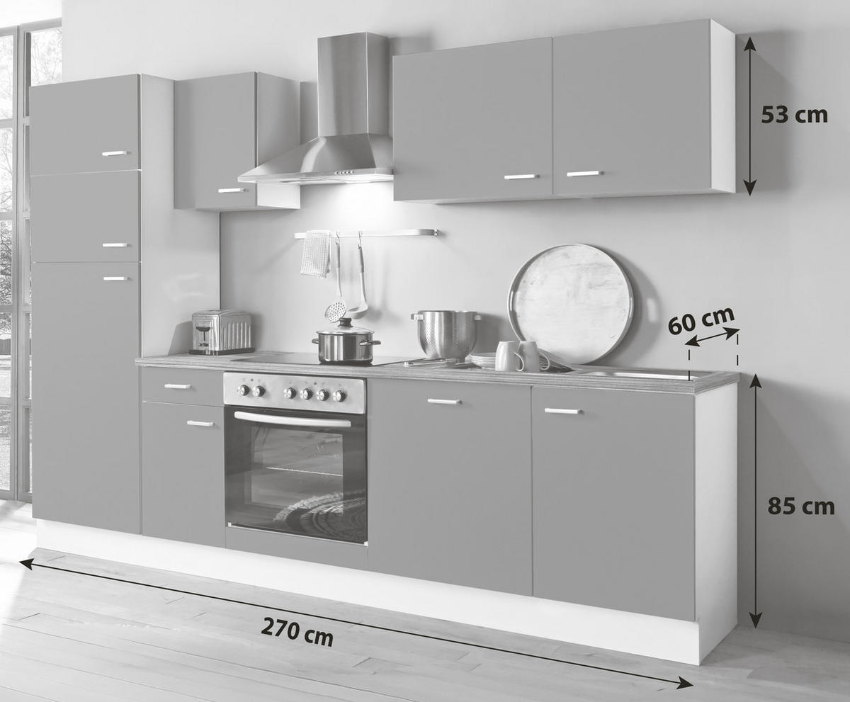 KÜCHENBLOCK 270 cm   in Graphitfarben, Weiß  - Silberfarben/Graphitfarben, KONVENTIONELL, Holzwerkstoff/Kunststoff (270cm) - Menke