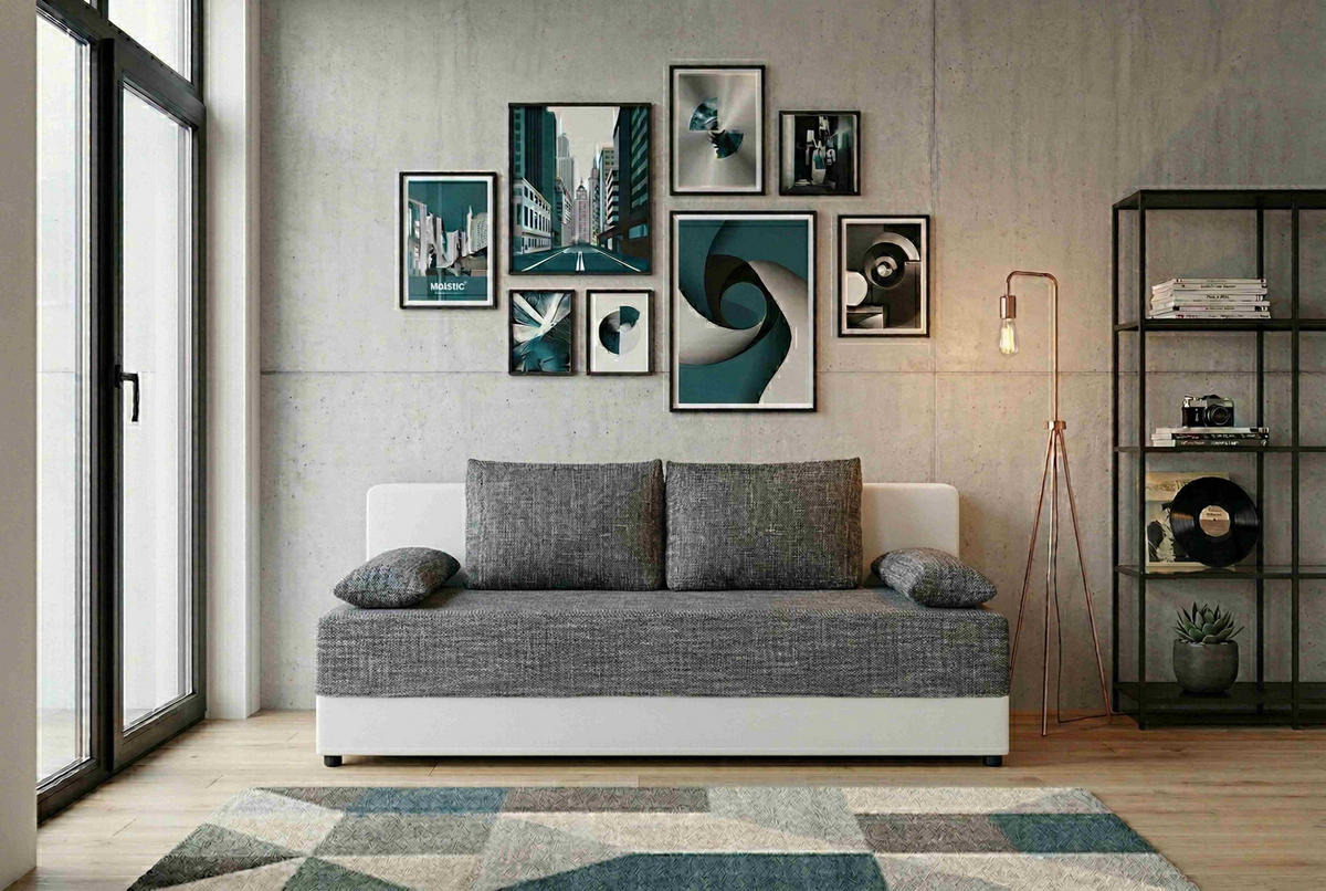 ROZKLADACIA POHOVKA, textil, kompozitné drevo, sivá, biela - čierna/sivá, Design, kompozitné drevo/textil (200/90/103cm) - P & B