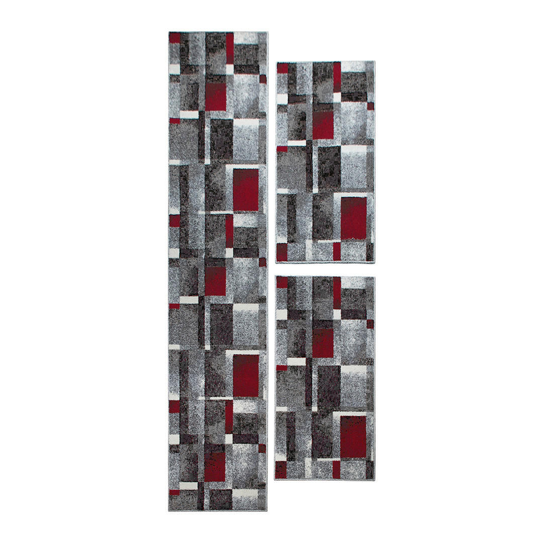 LÄUFER 67/620 cm 3er Set  - Rot/Grau, Design, Kunststoff/Textil (67/620cm) - Novel