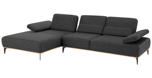 WOHNLANDSCHAFT Dunkelgrau Mikrofaser - Dunkelgrau/Beige, Design, Textil/Metall (178/298cm) - Valnatura