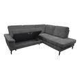 ECKSOFA Anthrazit Velours Bettkasten, Sitzvorzug  - Anthrazit/Schwarz, KONVENTIONELL, Textil/Metall (253/206cm) - Venda