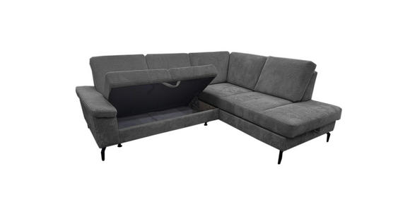 ECKSOFA Anthrazit Velours Bettkasten, Sitzvorzug  - Anthrazit/Schwarz, KONVENTIONELL, Textil/Metall (253/206cm) - Venda