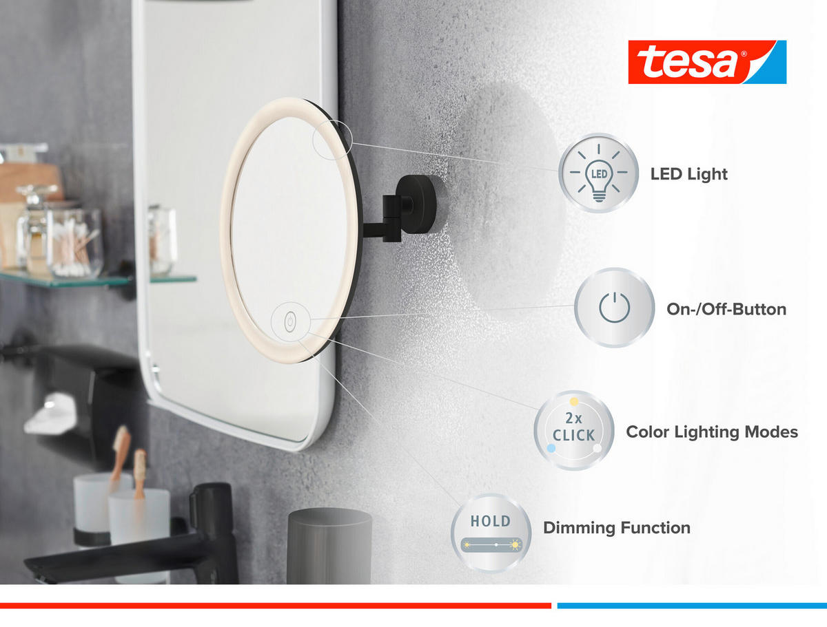 SCHMINKSPIEGEL  - Schwarz, Basics, Metall (18/18/18,5cm) - Tesa