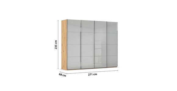 SCHWEBETÜRENSCHRANK  in Eiche Artisan, Seidengrau  - Chromfarben/Seidengrau, Design, Glas/Holzwerkstoff (271/235/68cm) - Novel