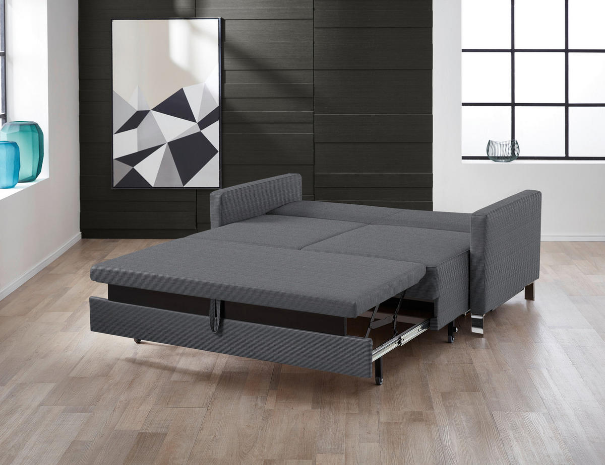 SCHLAFSOFA Feincord Dunkelgrau  - Chromfarben/Dunkelgrau, Design, Textil/Metall (140/90/95cm) - Bali