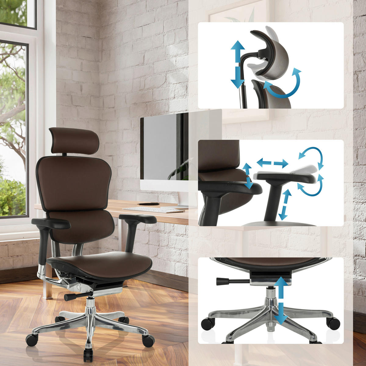 DREHSTUHL Dunkelbraun  - Dunkelbraun/Silberfarben, MODERN, Leder/Kunststoff (78/117 - 136/64cm) - MID.YOU