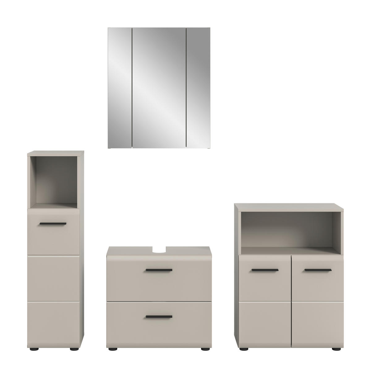 BADEZIMMER 4-teilig  in 150 cm  - Kaschmir/Schwarz, Trend, Glas/Holzwerkstoff (150cm) - MID.YOU