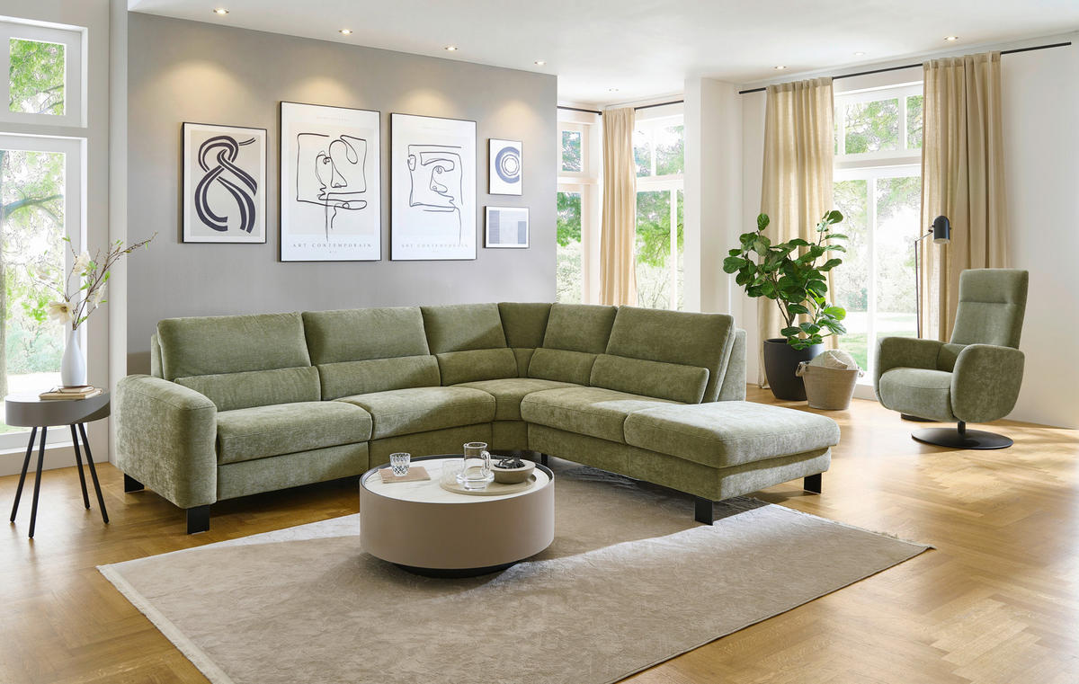 ECKSOFA Olivgrün Chenille  - Schwarz/Olivgrün, Design, Textil/Metall (285/248cm) - Beldomo Comfort
