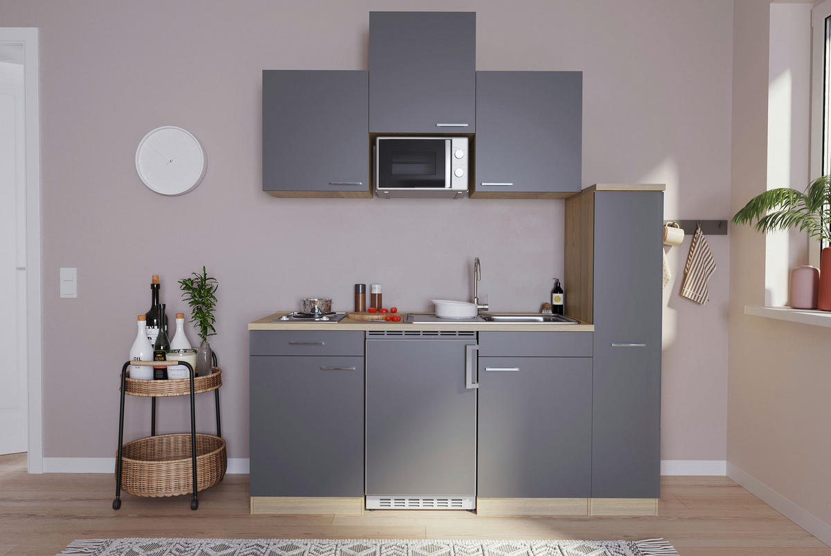 KÜCHENBLOCK 180 cm   in Grau  - Eichefarben/Alufarben, Basics, Holzwerkstoff/Kunststoff (180cm) - Respekta