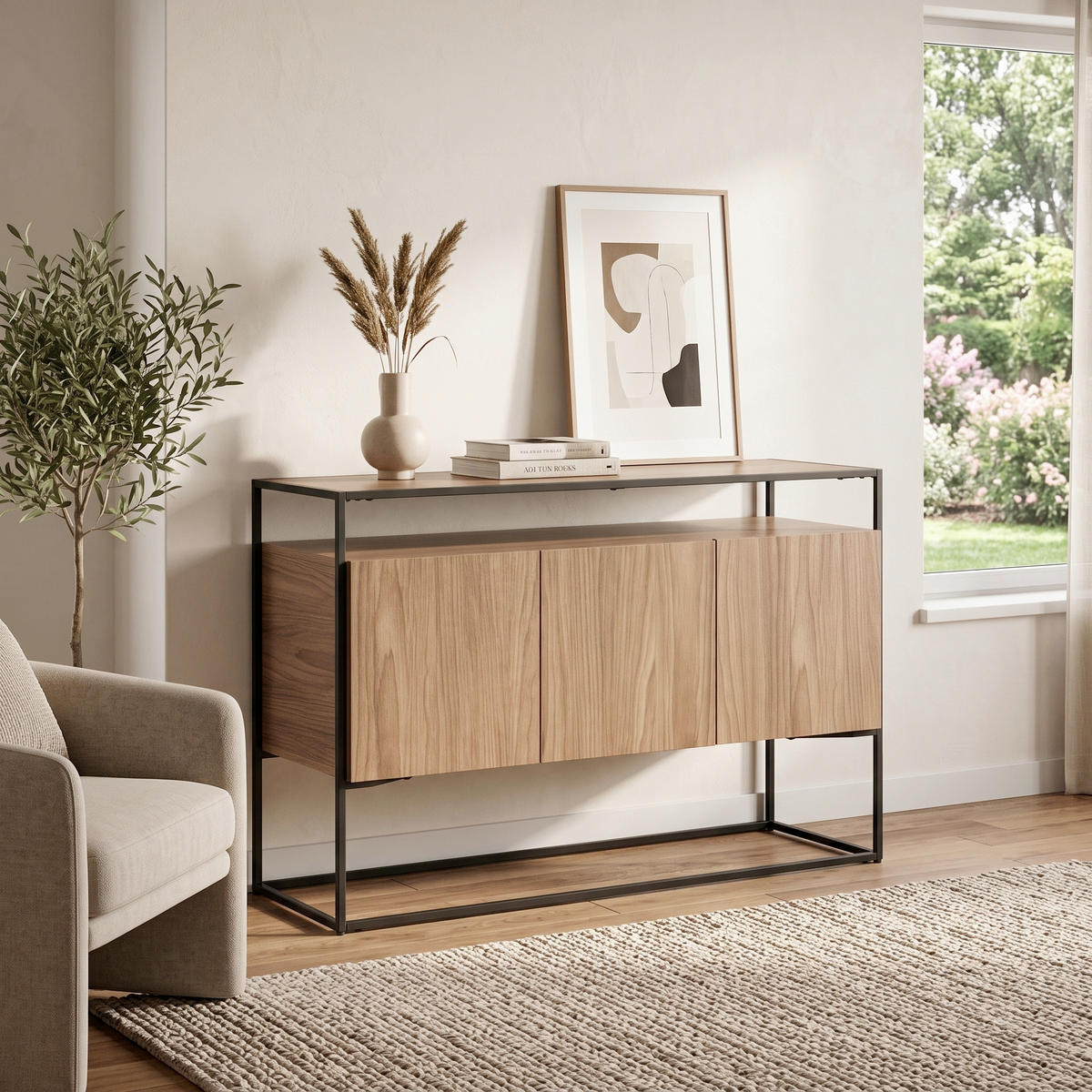 SIDEBOARD  120/80/45 cm  - Walnussfarben/Schwarz, Design, Holz/Metall (120/80/45cm) - Livetastic