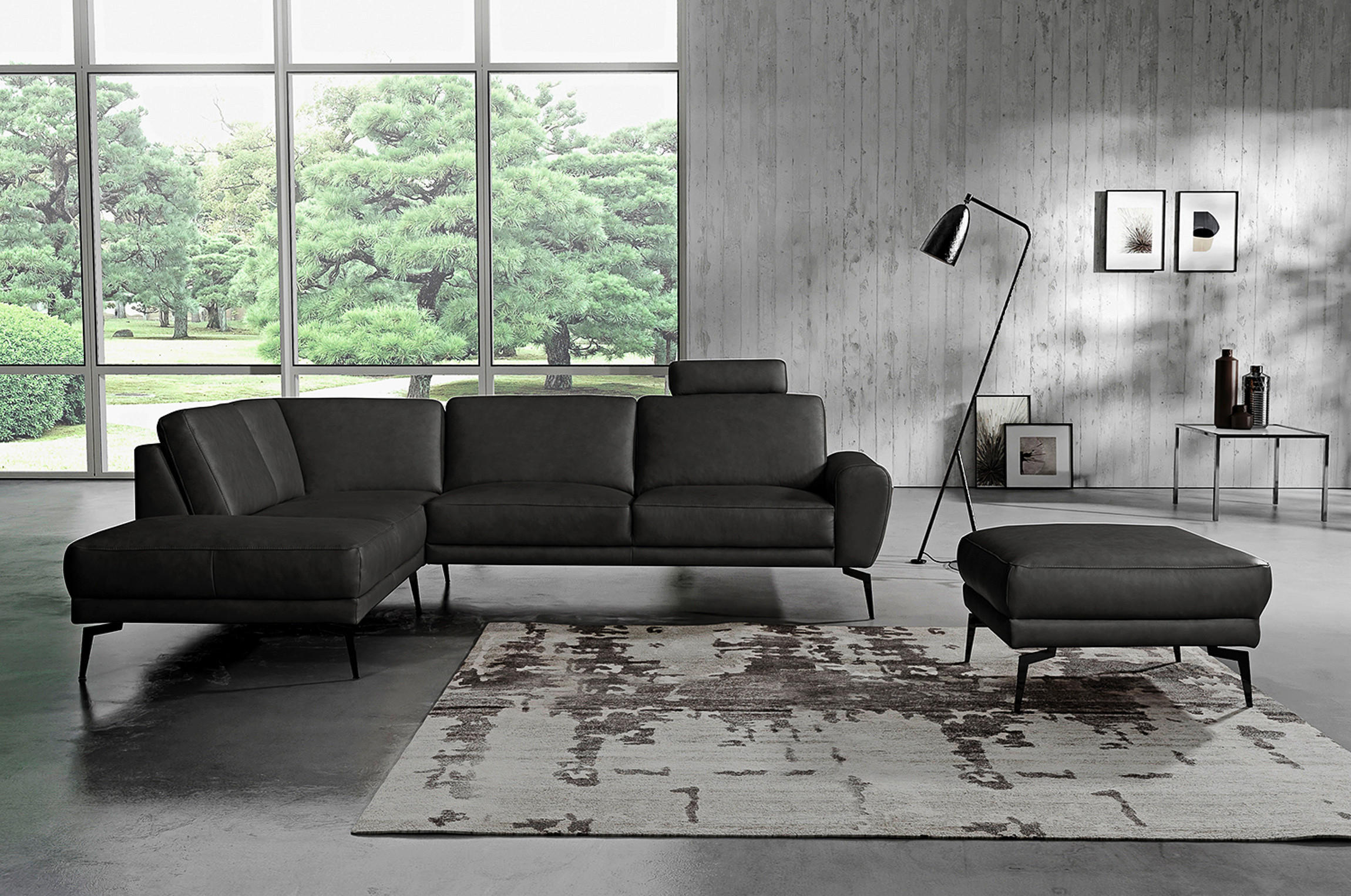 ECKSOFA in Echtleder Schwarz - Schwarz, Design, Leder/Metall (250/273cm) - Livetastic