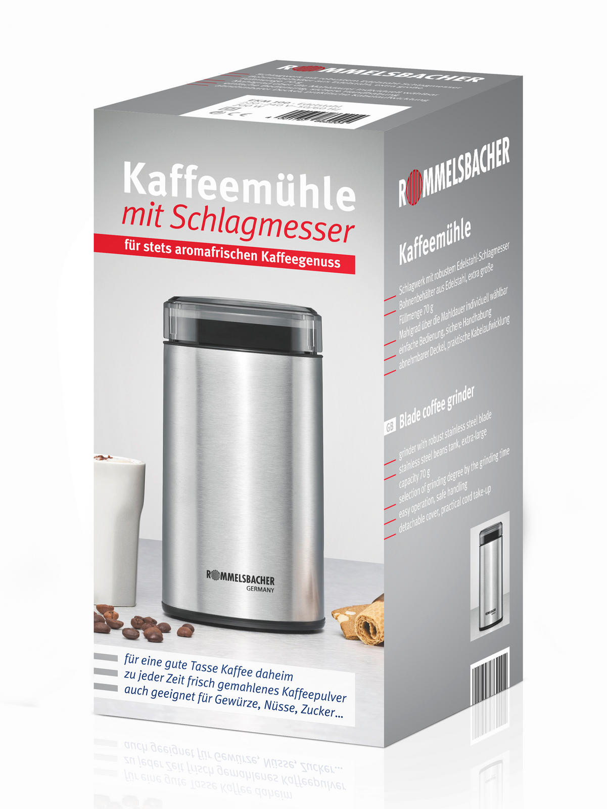 KAFFEEMÜHLE  - Edelstahlfarben, Basics, Metall (9.5/18.5/9.5cm) - Rommelsbacher