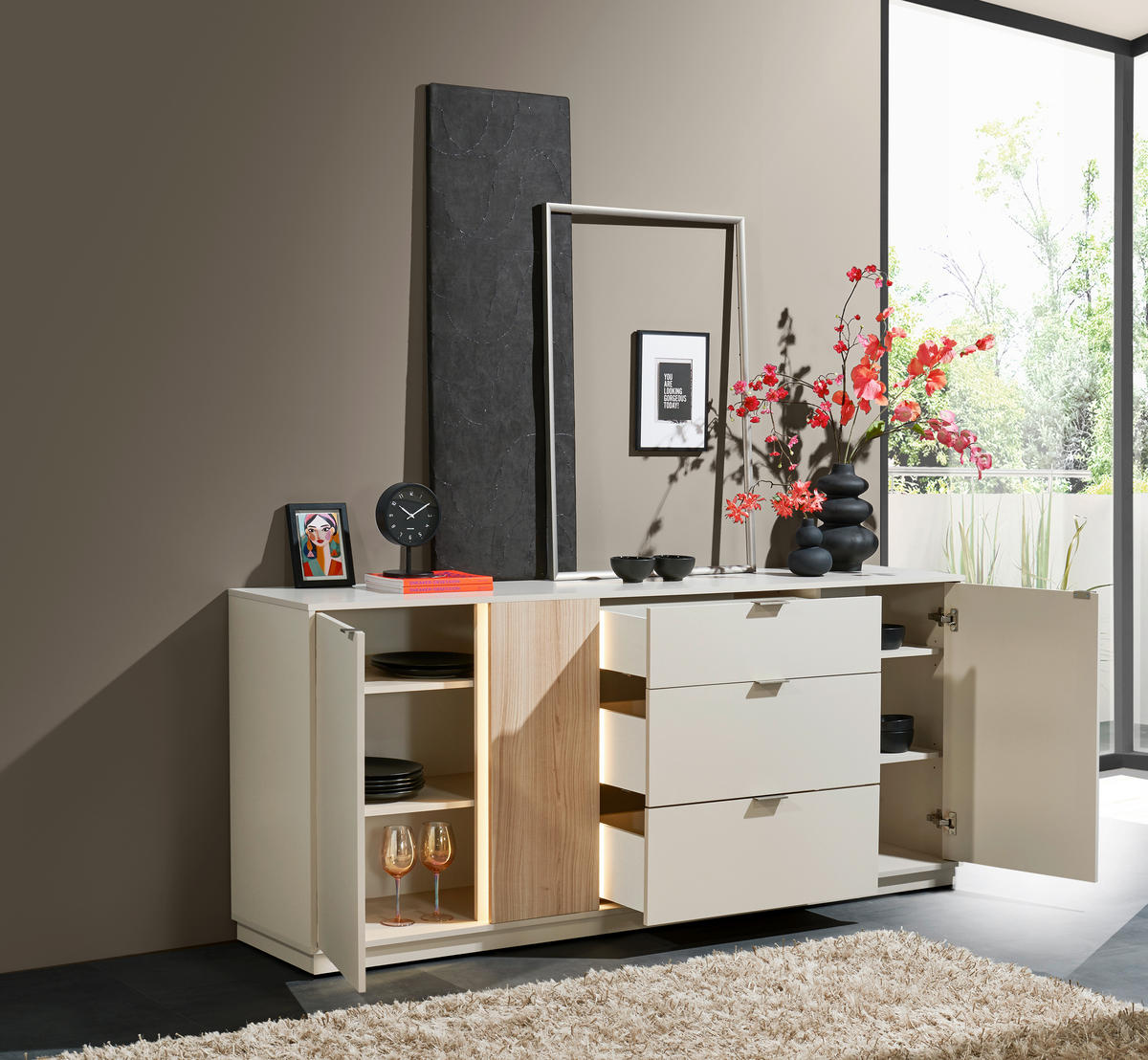 WOHNWAND  in Kaschmir  238/202/40 cm  - Kaschmir/Silberfarben, Design, Holzwerkstoff/Kunststoff (238/202/40cm) - MID.YOU