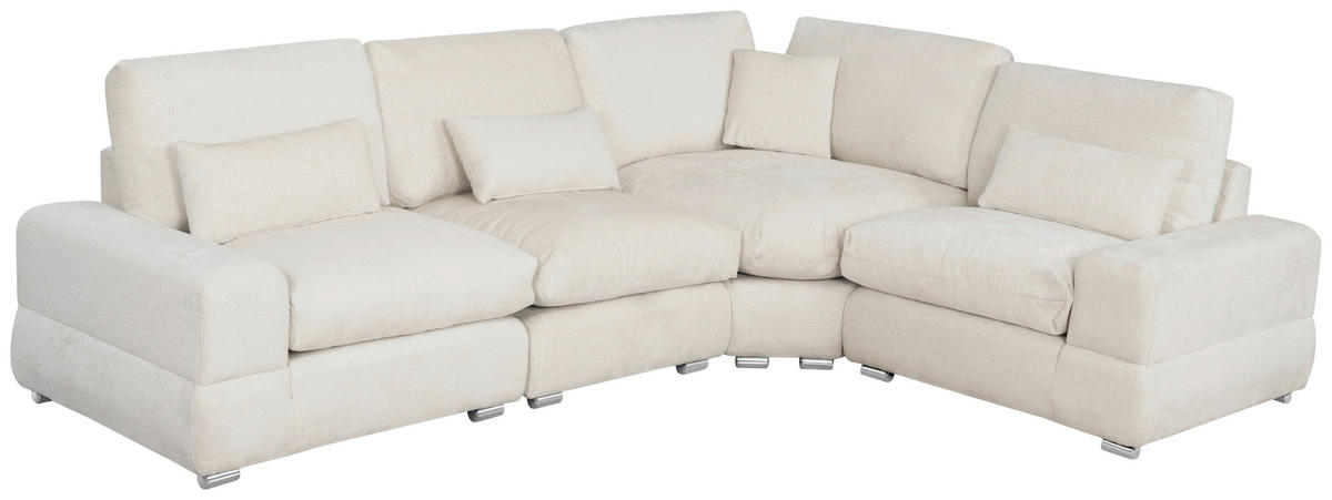 ECKSOFA Eckteil, einmalig seitenverkehrt montierbar  Weiß Webstoff  - Silberfarben/Weiß, MODERN, Textil/Metall (305/230cm) - Livetastic
