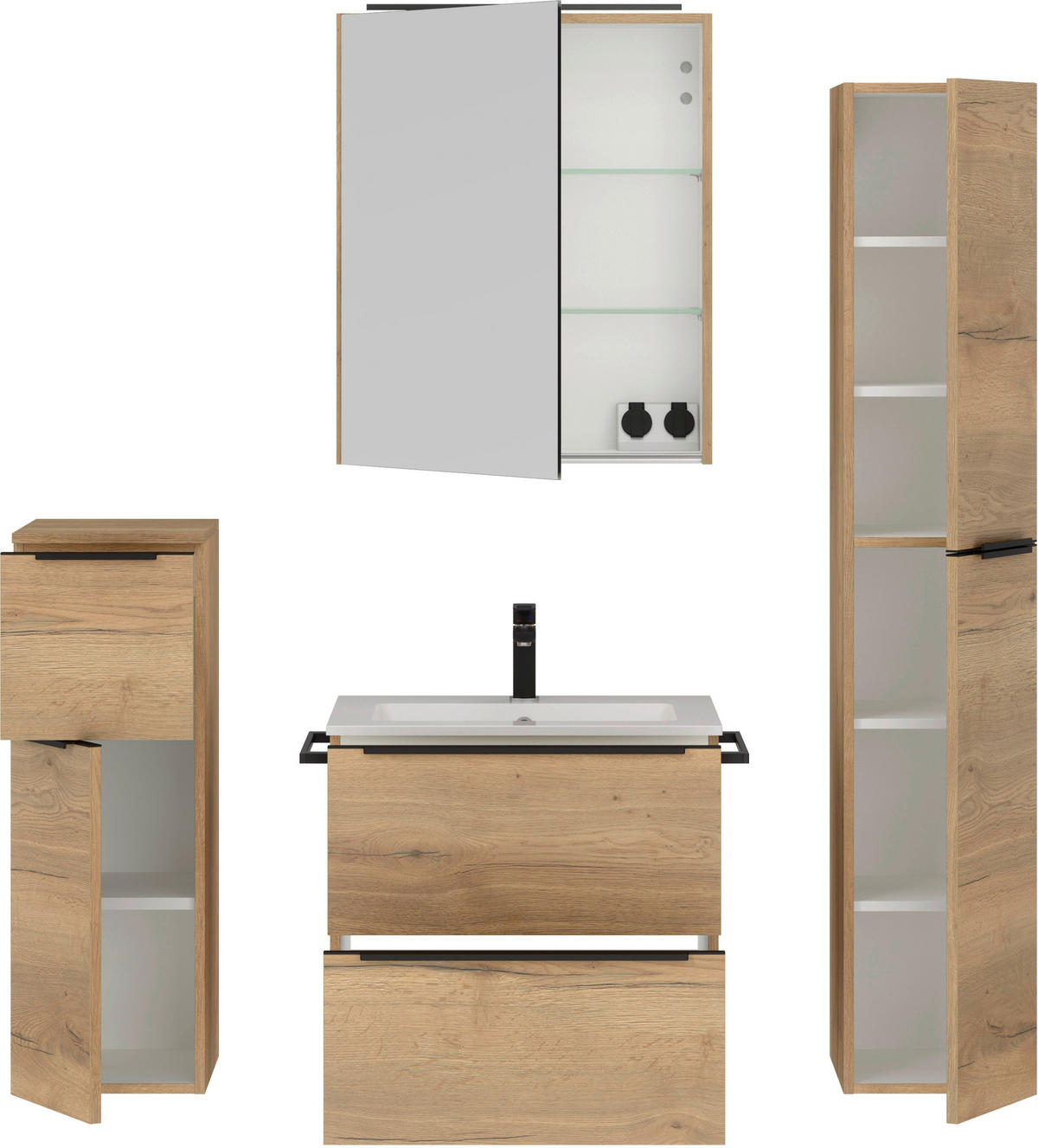 BADEZIMMER 5-teilig  in 121 cm  - Eichefarben/Schwarz, MODERN, Holzwerkstoff/Stein (121cm) - Nobilia