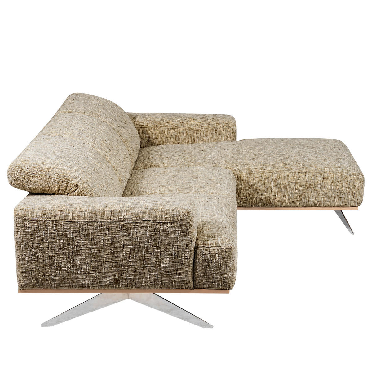 ECKSOFA PORTLAND in Struktur Hellbraun Kopfteilverstellung  295/187 cm  - Chromfarben/Hellbraun, Design, Holz/Textil (295/187cm) - Livetastic